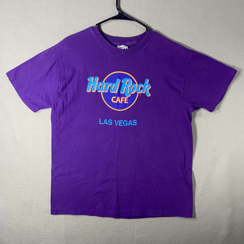 Hard Rock Cafe Las Vegas Purple Graphic T Shirt Size Large USA Made Vintage Y2K